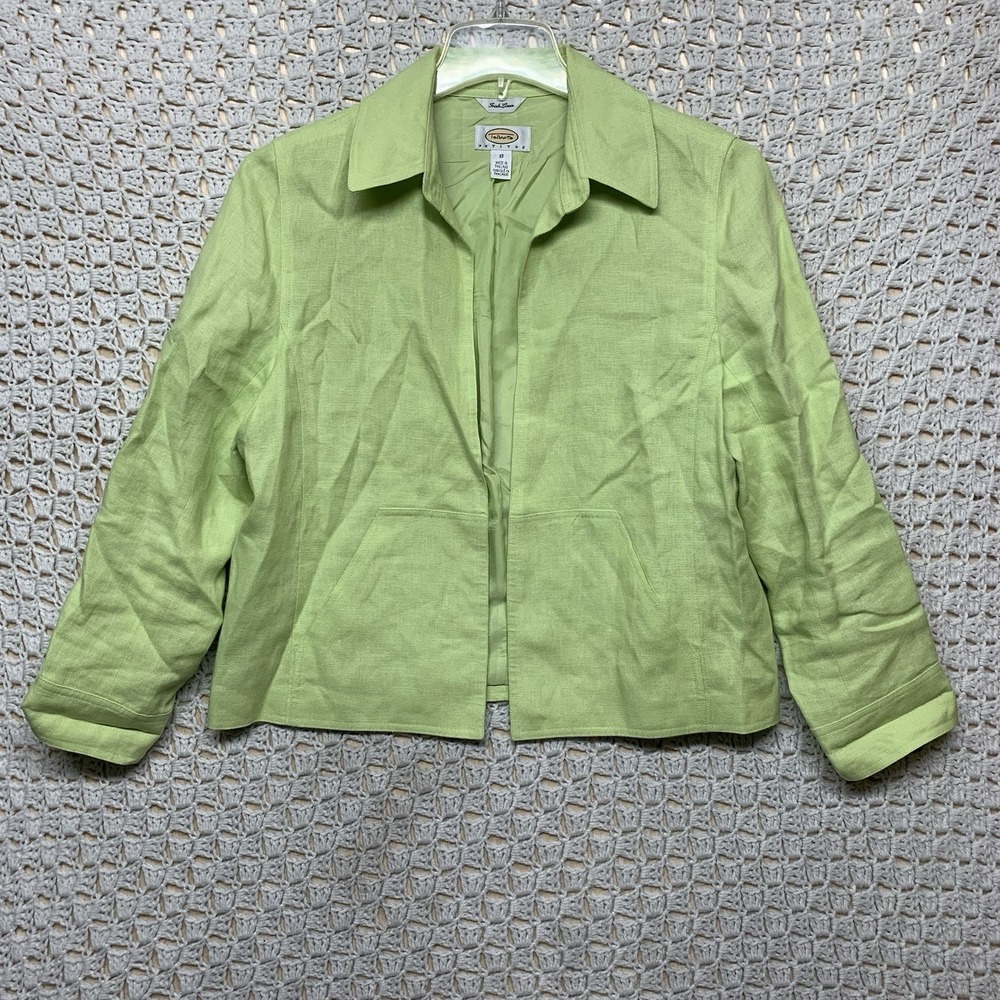 Talbots Pure Irish Linen Blazer Jacket Womens 12 Petite Spring Green Long Sleeve